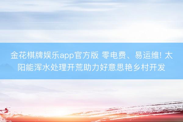 金花棋牌娱乐app官方版 零电费、易运维! 太阳能浑水处理开荒助力好意思艳乡村开发